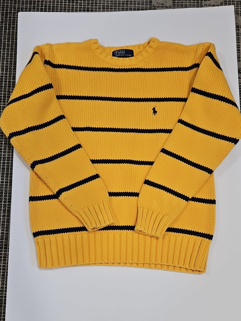 Polo by Ralph Lauren Kids  Yellow and Navy Blue Striped Crewneck Sweater. Size M